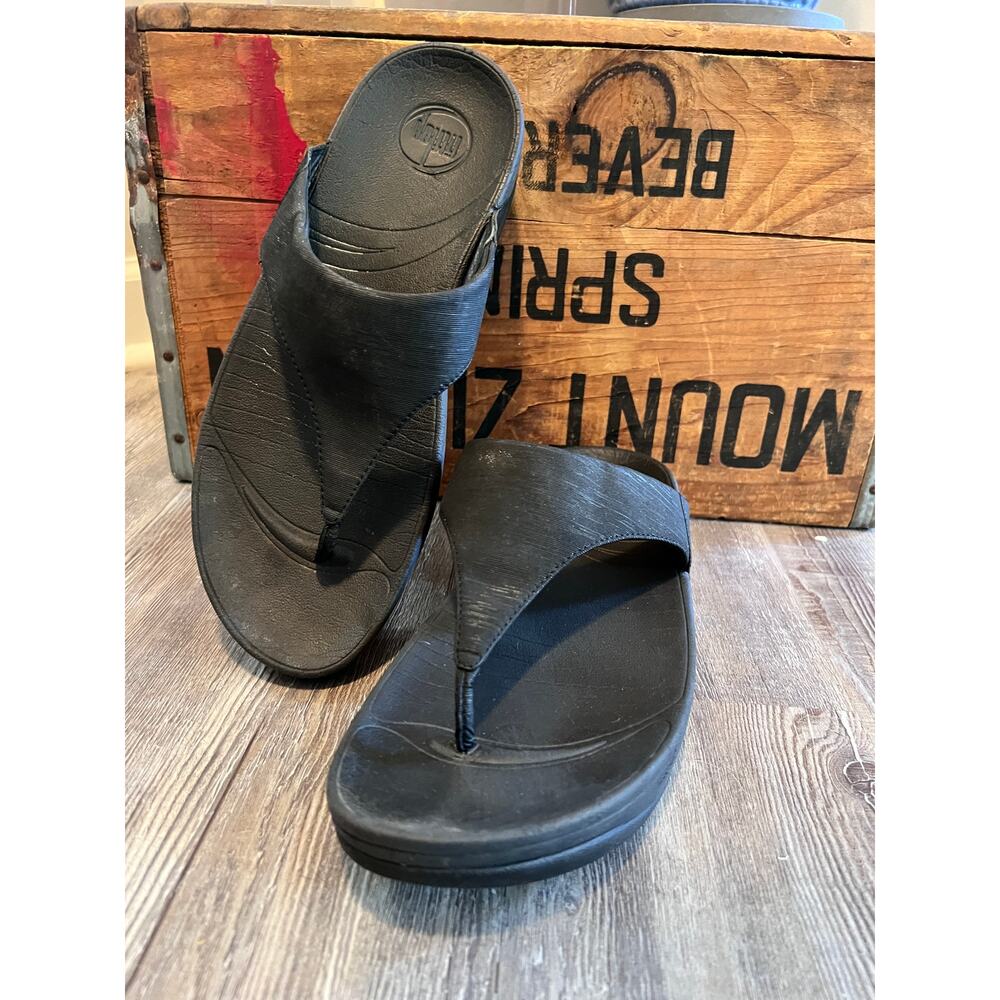 FitFlop Sandals Slides Black Wedge Thong Women's Size 10